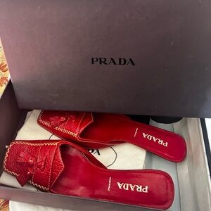 Prada Women's Vibrant Red Leather Slides